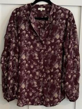 Max Studio Burgundy Floral Long-Sleeve Button-Up Blouse